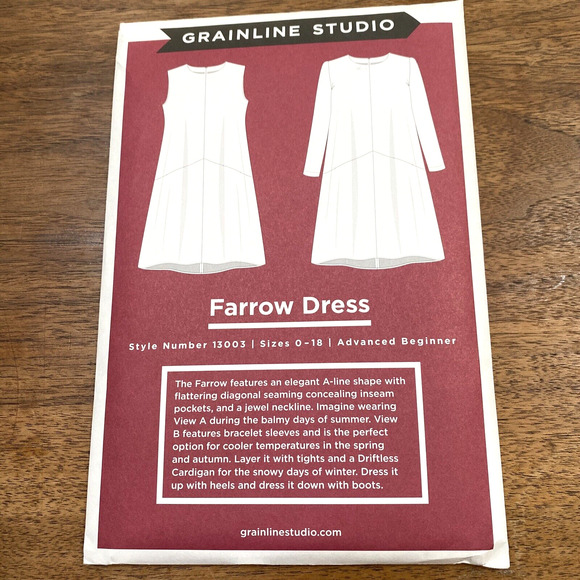 Grainline Studio Sewing Pattern Style #13003 Farrow Dress Ladies Sz 0-18 UNCUT - Picture 1 of 6